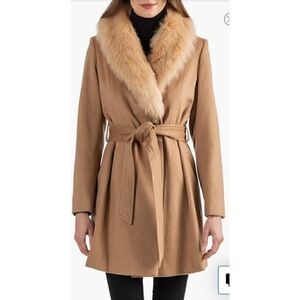 Toscana Genuine Lamb Shearling Collar Wool Blend Coat Sofia Cashmere  Size Large